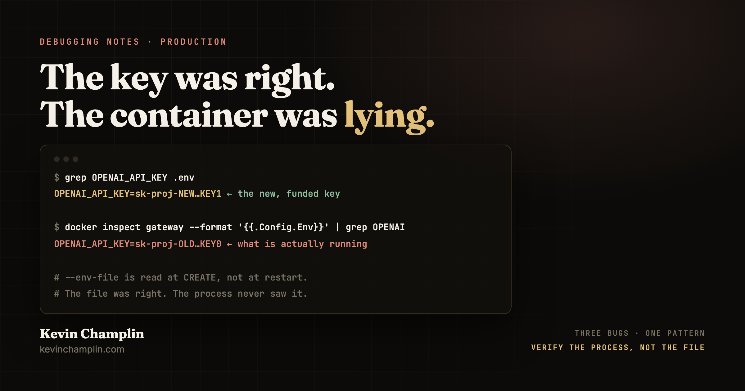 The Key Was Right, the Container Was Lying: Three Bugs That Hid Behind a Working System